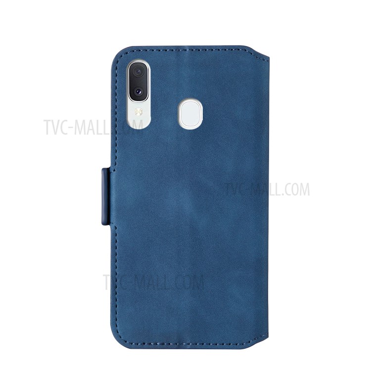 Retro Style Splicing Matte Leather Case Phone Cover with Card Slots for Samsung Galaxy A20e - Blue-5