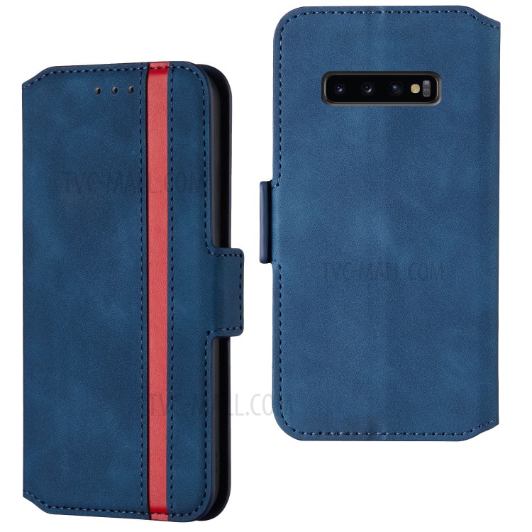 Vintage Splicing Matte Flip Leather Phone Shell with Card Slots for Samsung Galaxy S10 - Blue-1