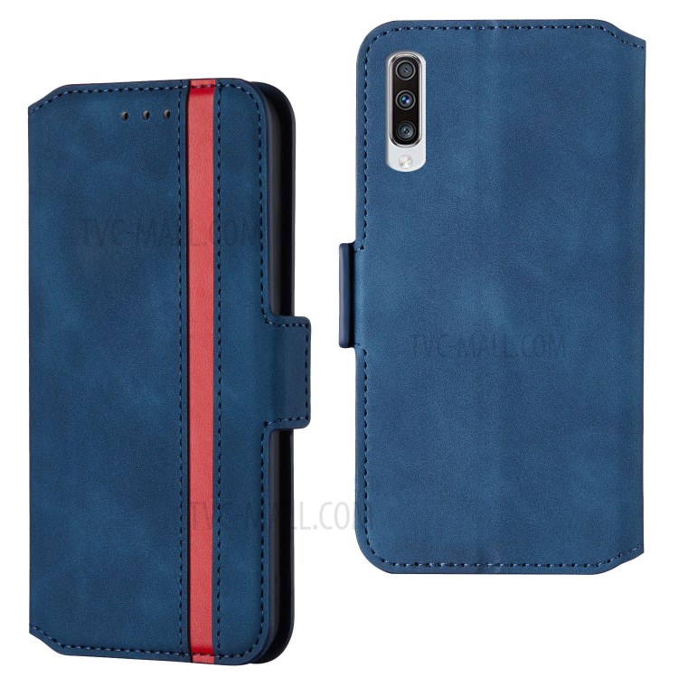 Retro Style Splicing Matte Leather Phone Case with Card Slots for Samsung Galaxy A70 - Blue-1