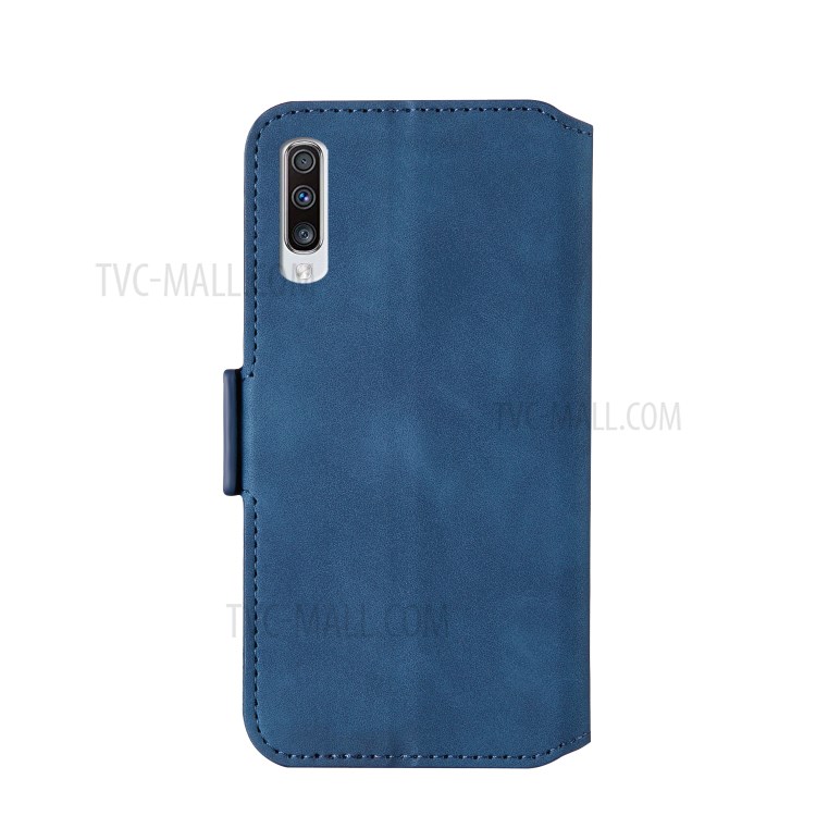 Retro Style Splicing Matte Leather Phone Case with Card Slots for Samsung Galaxy A70 - Blue-5