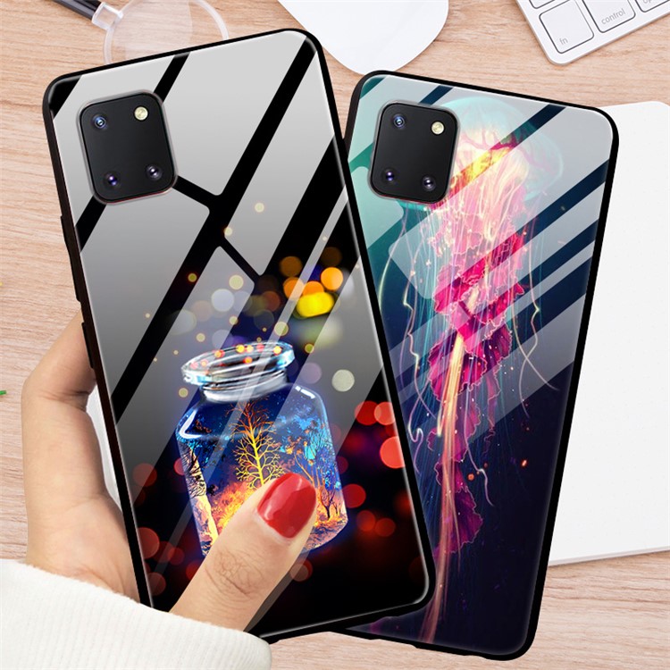 Fancy Pattern Printing Glass + PC + TPU Hybrid Case for Samsung Galaxy A81/Note 10 Lite/M60s - Black/Gold-2