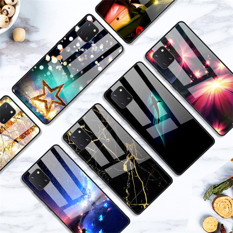 Fancy Pattern Printing Glass + PC + TPU Hybrid Case for Samsung Galaxy A81/Note 10 Lite/M60s - Black/Gold-3