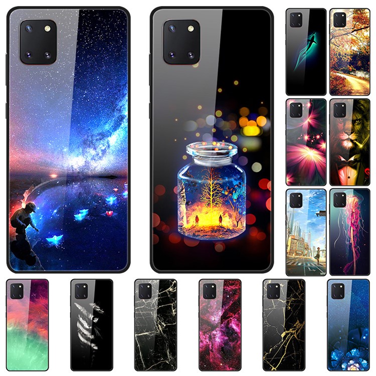 Fancy Pattern Printing Glass + PC + TPU Hybrid Case for Samsung Galaxy A81/Note 10 Lite/M60s - Black/Gold-5