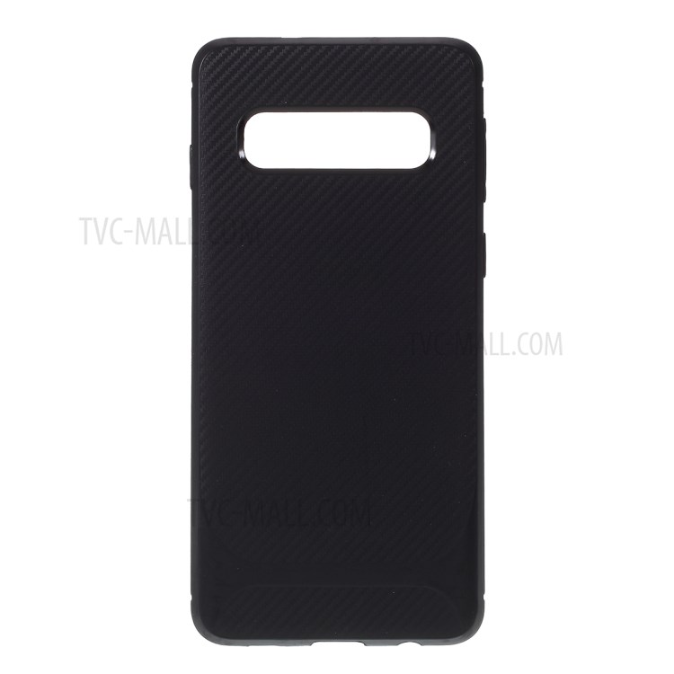 For Samsung Galaxy S10 Flexible TPU Protection Case with Carbon Fiber Texture - Black-1