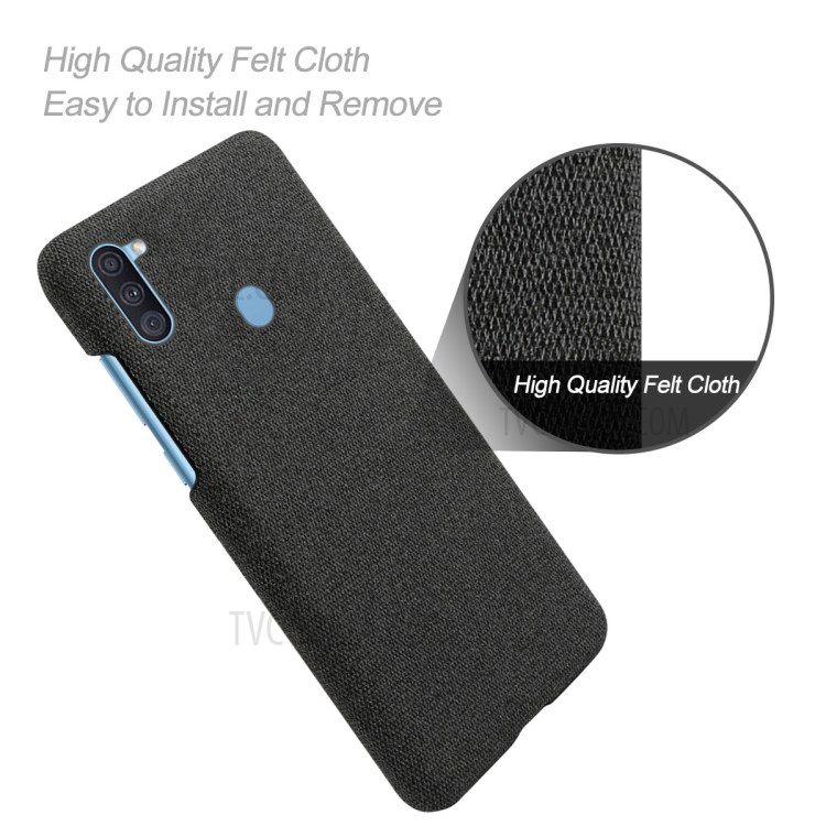 KSQ Cloth Coated Plastic Hard Phone Protection Case for Samsung Galaxy A11 - Black-4