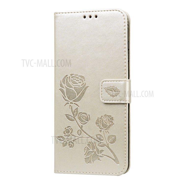 Imprint Rose Flower Leather Flip Case with Wallet for Samsung Galaxy S20 Ultra - Gold-3