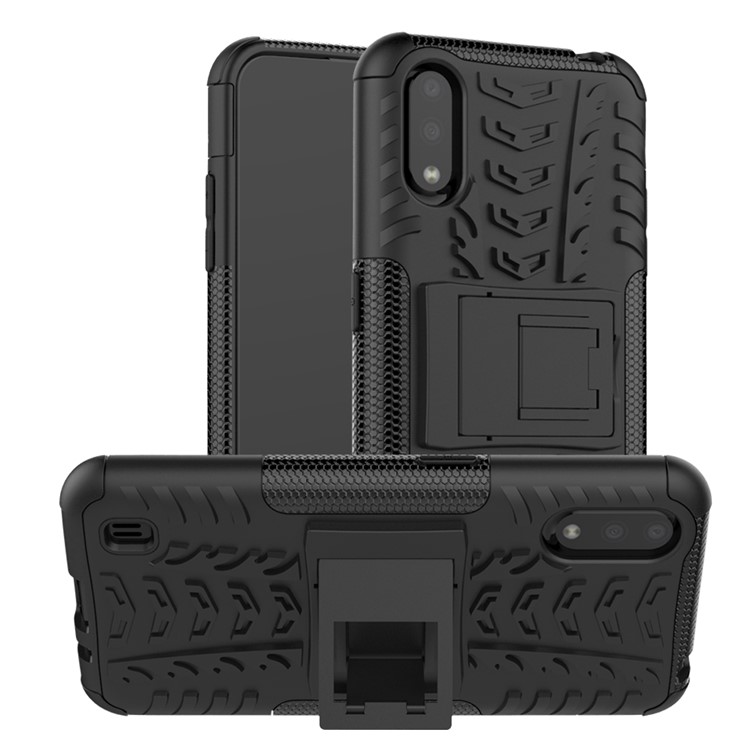 PC + TPU Unique Phone Cover with Kickstand for Samsung Galaxy A01 - Black-1