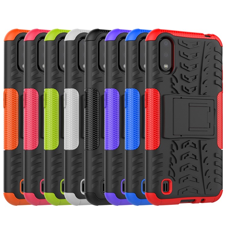 PC + TPU Unique Phone Cover with Kickstand for Samsung Galaxy A01 - Black-11