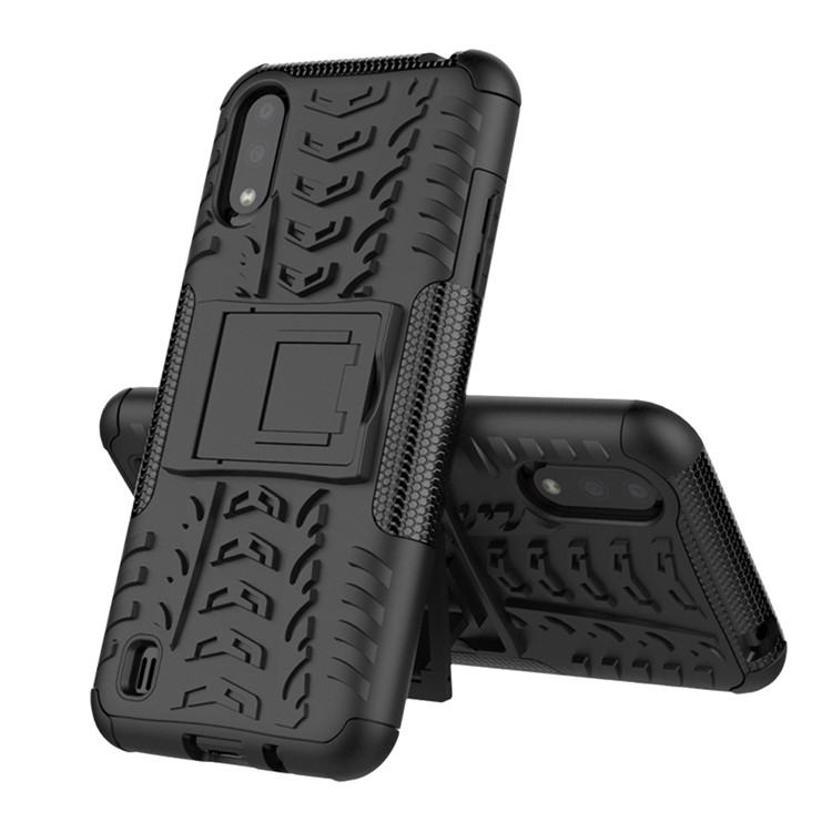 PC + TPU Unique Phone Cover with Kickstand for Samsung Galaxy A01 - Black-2