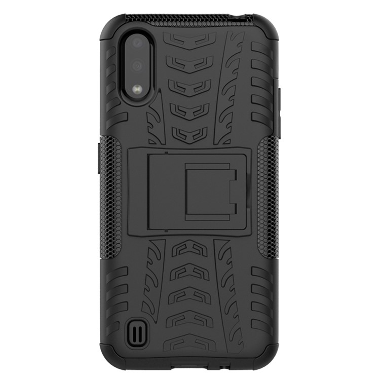 PC + TPU Unique Phone Cover with Kickstand for Samsung Galaxy A01 - Black-3