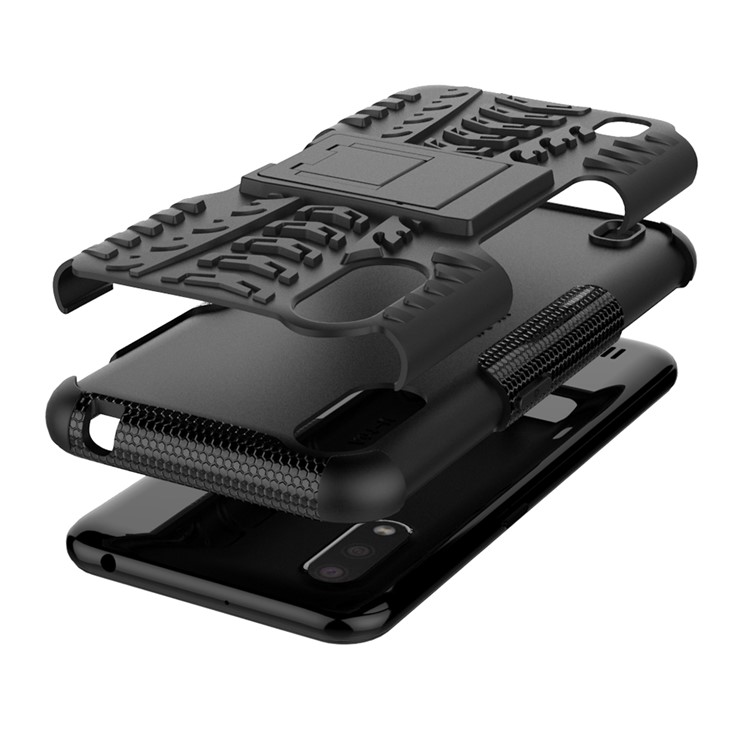 PC + TPU Unique Phone Cover with Kickstand for Samsung Galaxy A01 - Black-8