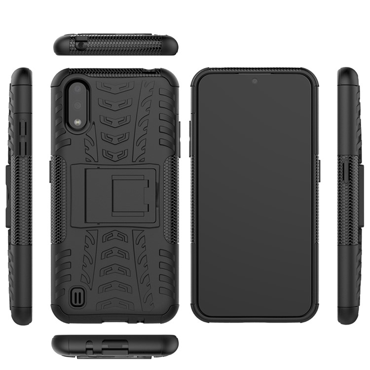 PC + TPU Unique Phone Cover with Kickstand for Samsung Galaxy A01 - Black-9