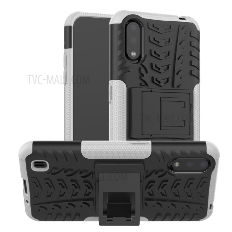 PC + TPU Unique Phone Cover with Kickstand for Samsung Galaxy A01 - White-1