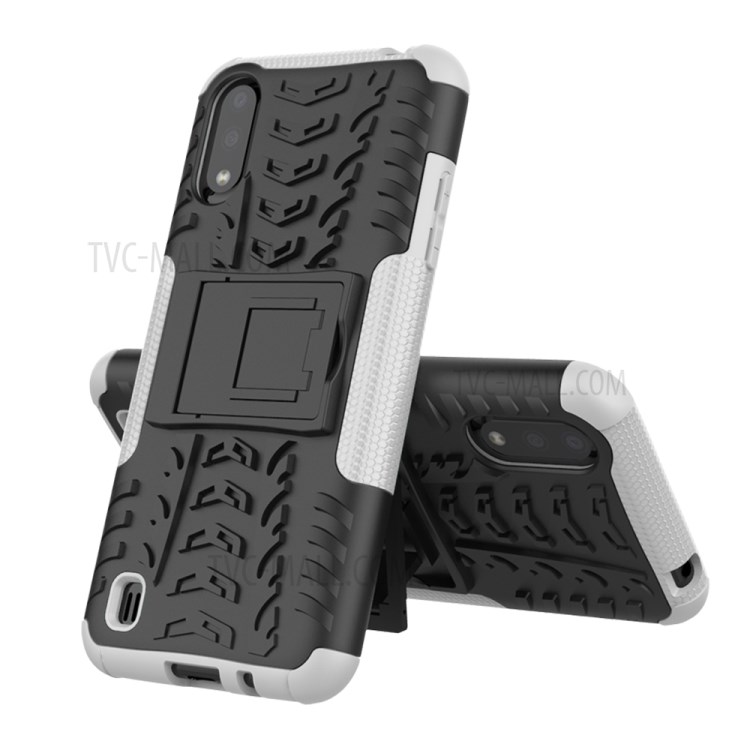 PC + TPU Unique Phone Cover with Kickstand for Samsung Galaxy A01 - White-2