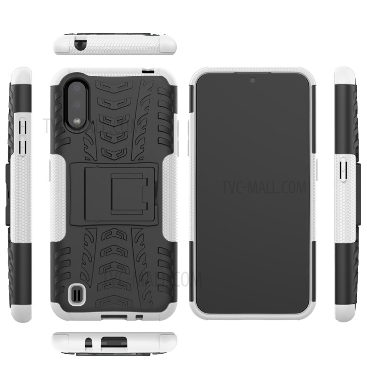 PC + TPU Unique Phone Cover with Kickstand for Samsung Galaxy A01 - White-3
