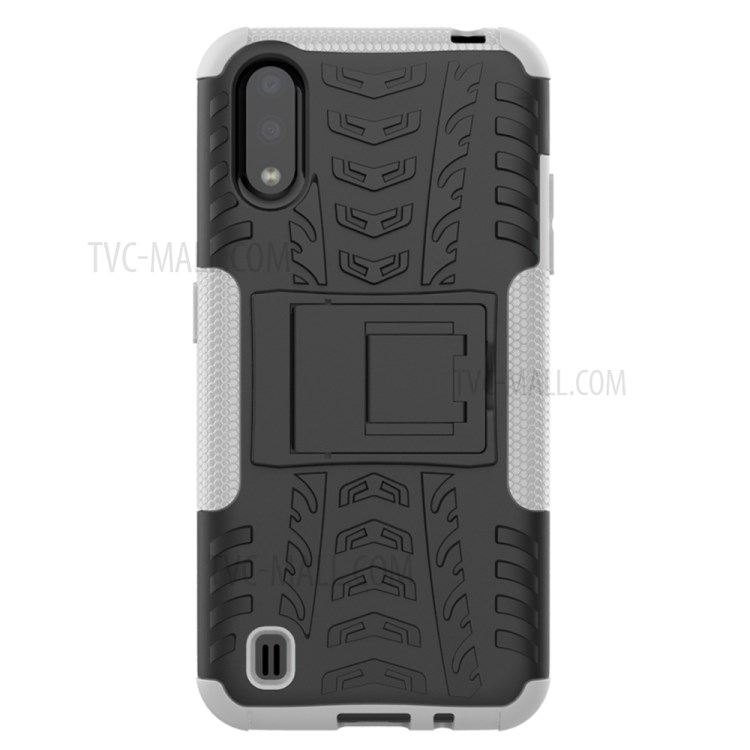 PC + TPU Unique Phone Cover with Kickstand for Samsung Galaxy A01 - White-4