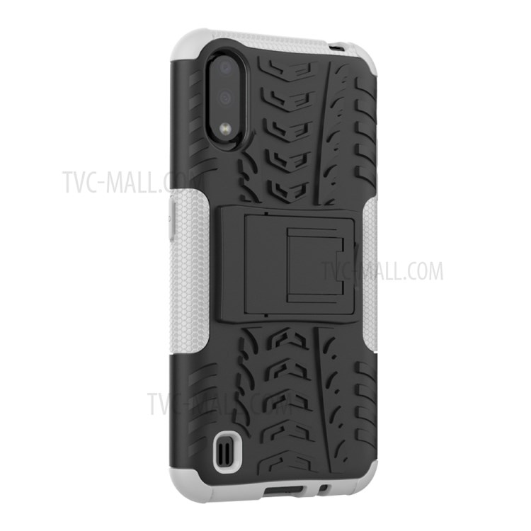 PC + TPU Unique Phone Cover with Kickstand for Samsung Galaxy A01 - White-6