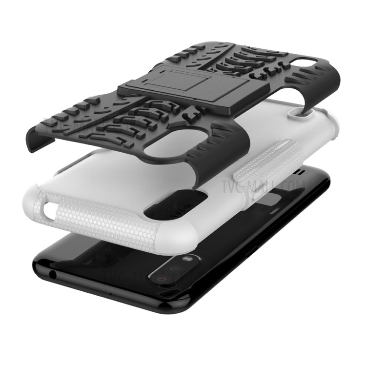 PC + TPU Unique Phone Cover with Kickstand for Samsung Galaxy A01 - White-9