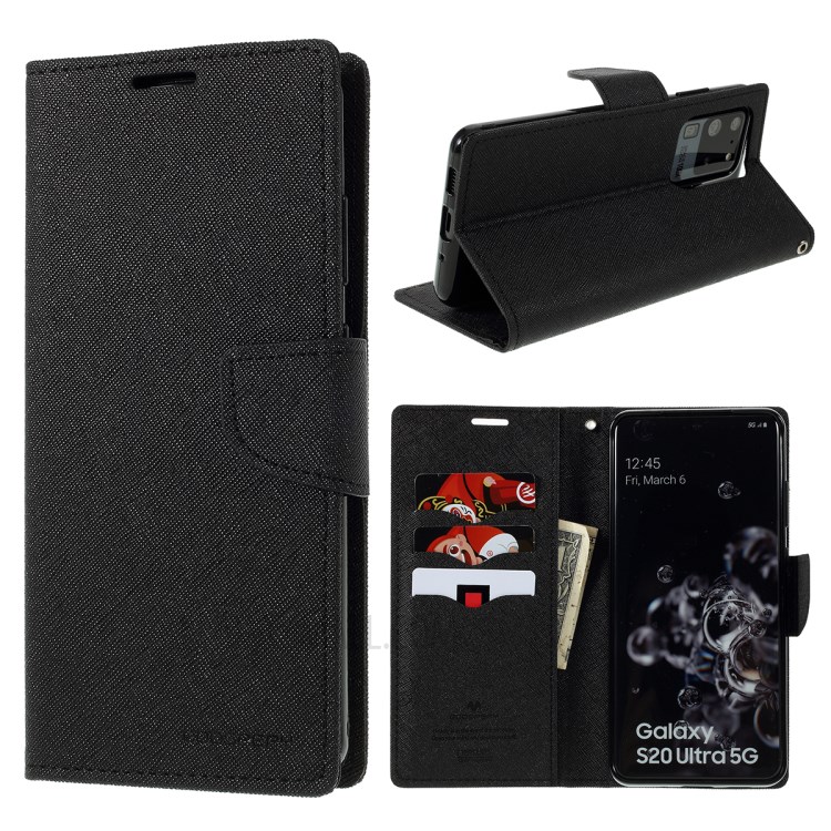 MERCURY GOOSPERY Fancy Diary Leather Wallet Mobile Phone Case for Samsung Galaxy S20 Ultra - All Black-1