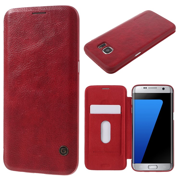 G-CASE Business Series Leather Case Card Holder for Samsung S7 Edge G935 - Red-1