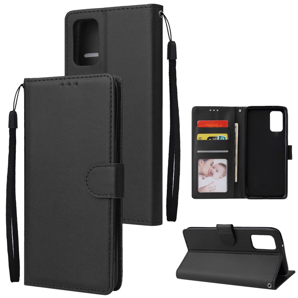 Wallet Stand Leather Protective Cover with Strap for Samsung Galaxy S20 Plus - Black-1