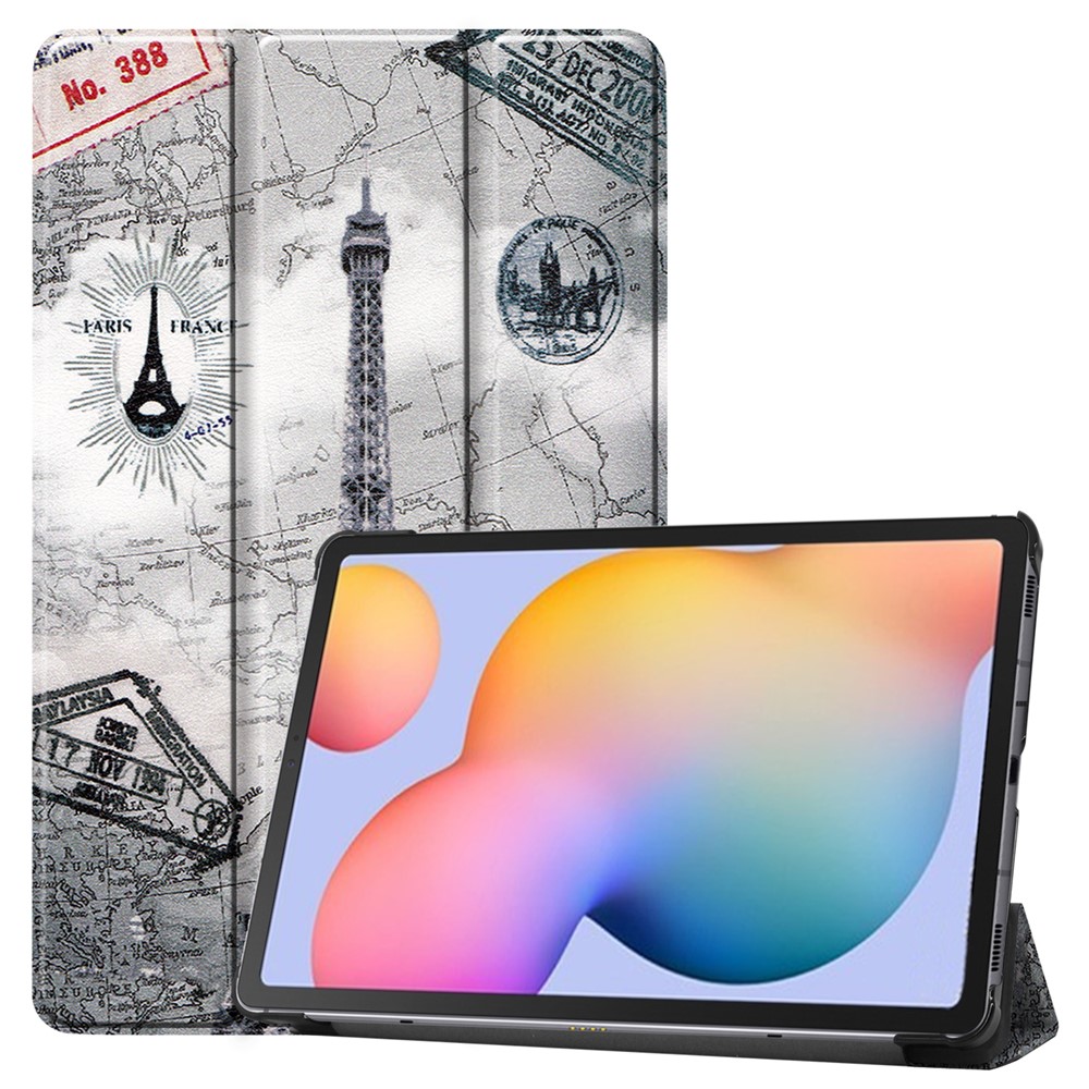 Stampa Motivano Guscio Tablet in Pelle Triple Per Samsung Galaxy Tab S6 Lite/S6 Lite (2022) - Torre Eiffel