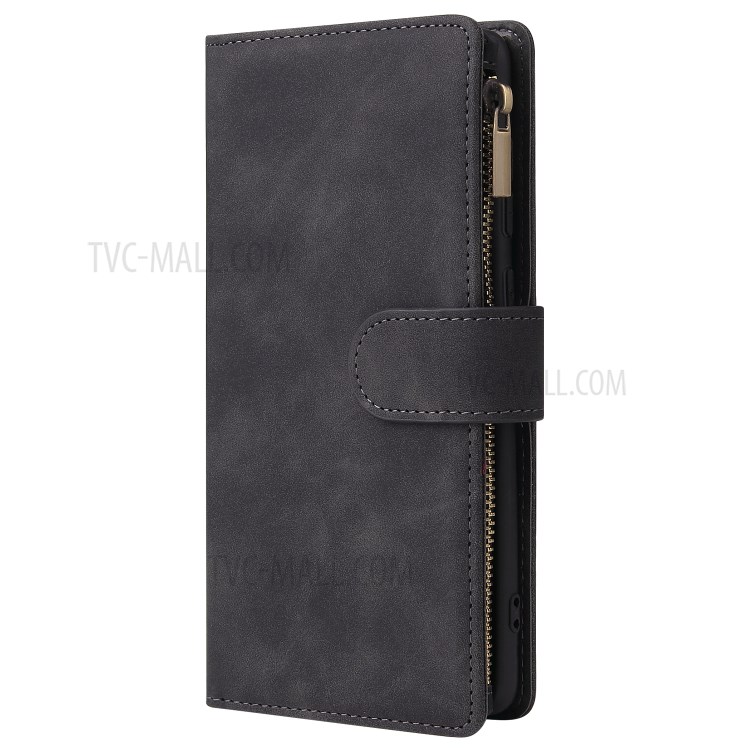 Zipper Pocket Multiple Card Slots Leather Stand Case for Samsung Galaxy A71 - Black-2