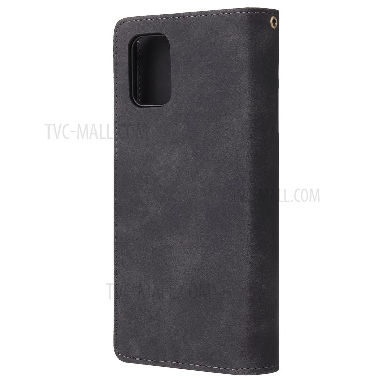 Zipper Pocket Multiple Card Slots Leather Stand Case for Samsung Galaxy A71 - Black-3