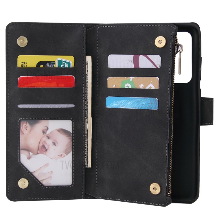 Zipper Pocket Multiple Card Slots Leather Stand Case for Samsung Galaxy S20 Ultra - Wine Red-7