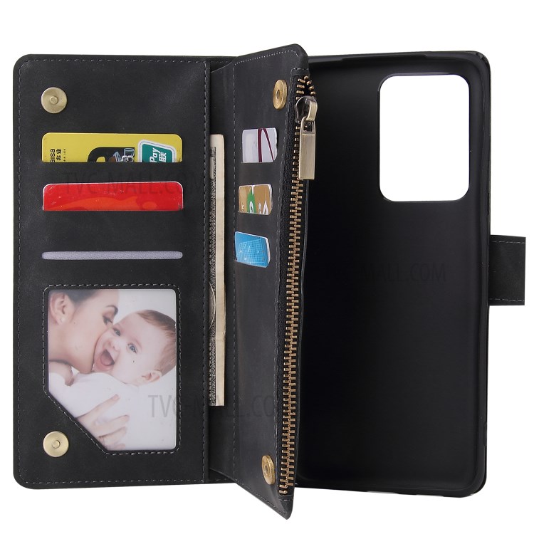 Zipper Pocket Multiple Card Slots Leather Stand Case for Samsung Galaxy S20 Ultra - Wine Red-8