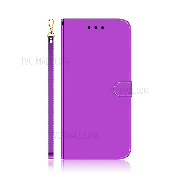 Mirror Surface Flip Leather Wallet Stand Phone Case for Samsung Galaxy A01 - Purple-2