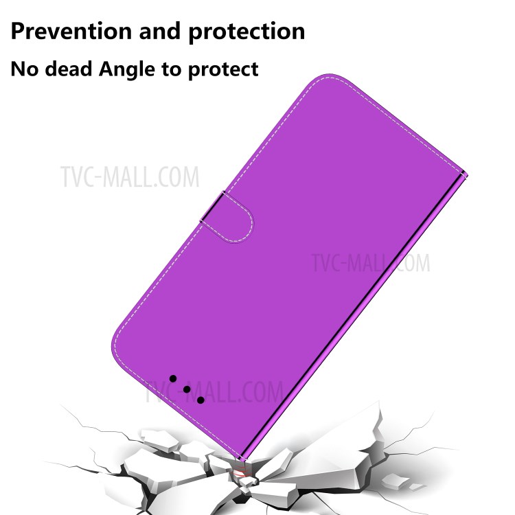 Mirror Surface Leather Wallet Phone Case with Strap for Samsung Galaxy A11 - Purple-5