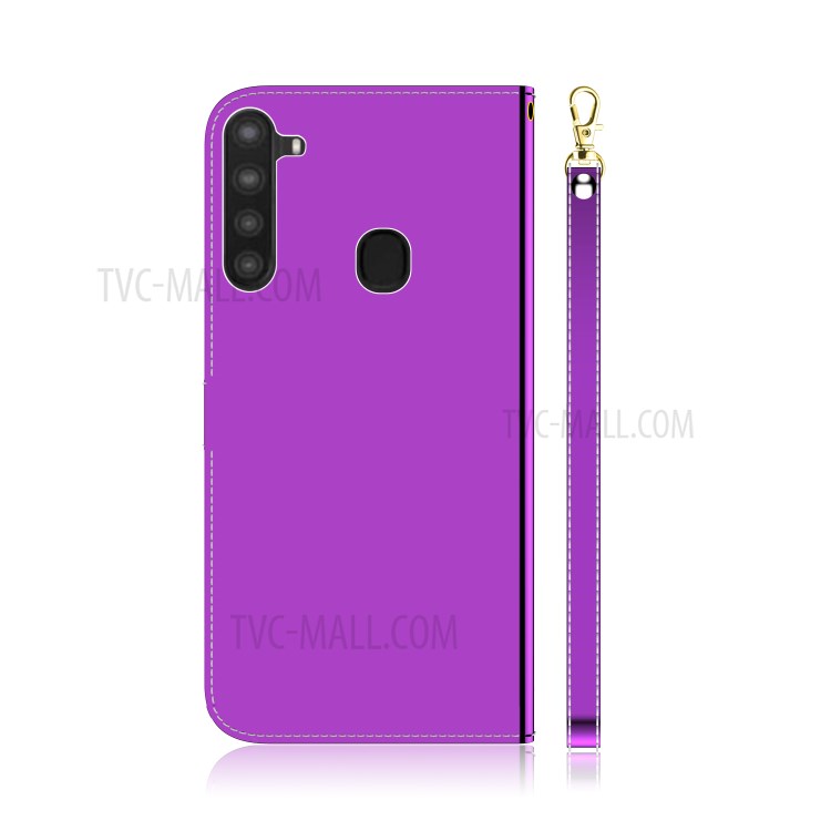 Mirror-like Surface Flip Leather Wallet Stand Protective Case for Samsung Galaxy A21 - Purple-3