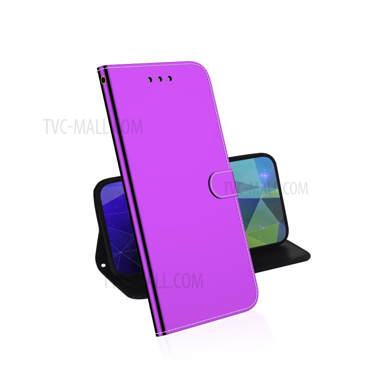 Mirror-like Surface Flip Leather Wallet Stand Protective Case for Samsung Galaxy A21 - Purple-7