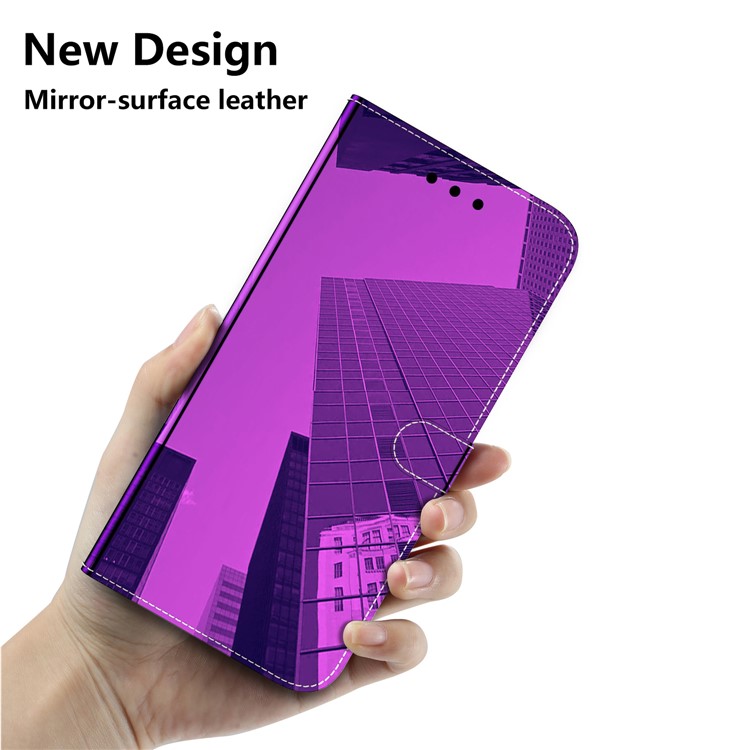 Mirror-like Surface Leather Wallet Stand Protective Case for Samsung Galaxy A41 - Purple-6