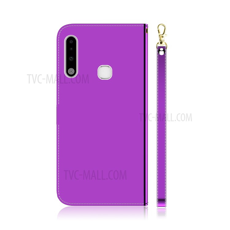 Mirror-like Surface Flip Leather Wallet Stand Protective Case for Samsung Galaxy A70e - Purple-3