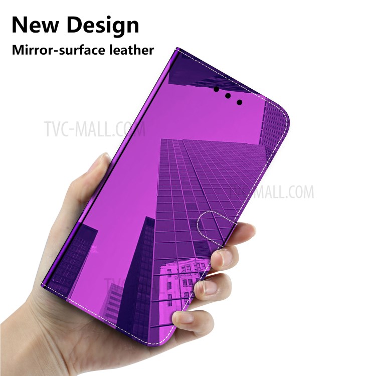 Mirror-like Surface Flip Leather Wallet Stand Protective Case for Samsung Galaxy A70e - Purple-6