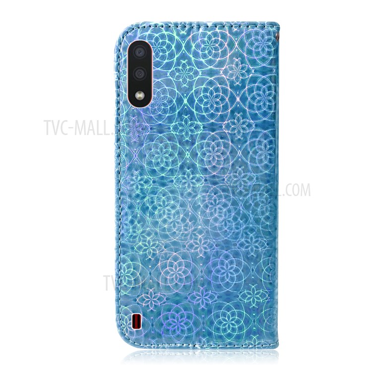 Flower Pattern Wallet Leather Stand Case for Samsung Galaxy A01 - Blue-3