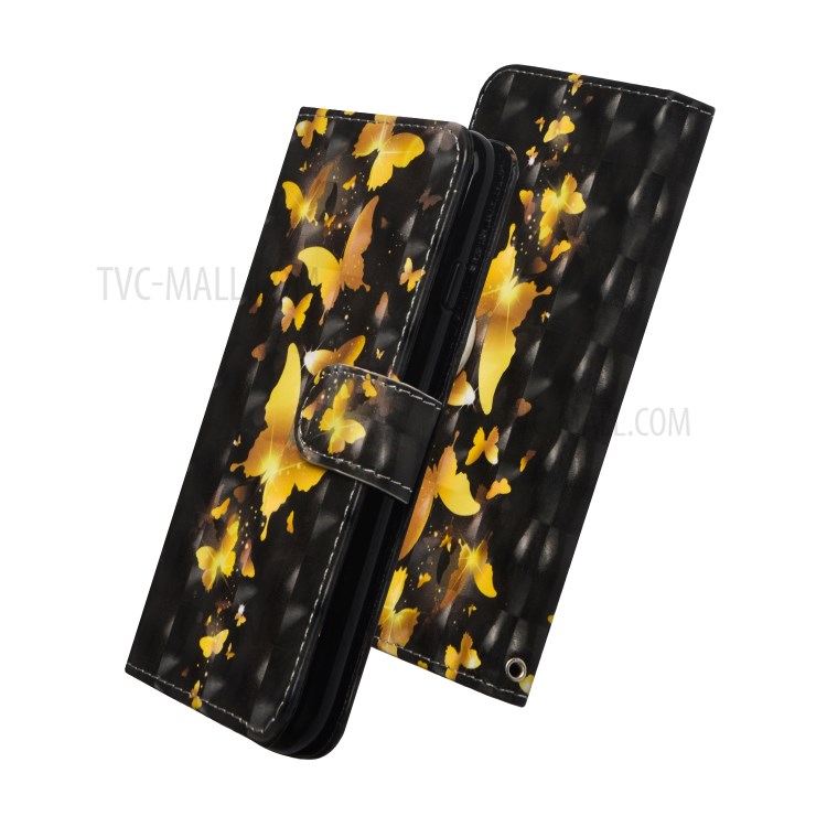 Light Spot Decor Patterned Leather Wallet Stand Case for Samsung Galaxy A91/S10 Lite - Gold Butterfly-4