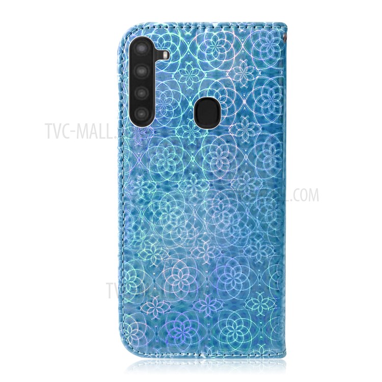 Flower Pattern Magnetic Leather Stand Case for Samsung Galaxy A21 - Blue-3