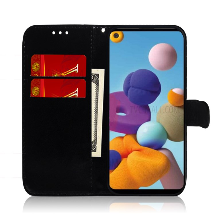 Flower Pattern Magnetic Leather Stand Case for Samsung Galaxy A21 - Blue-8