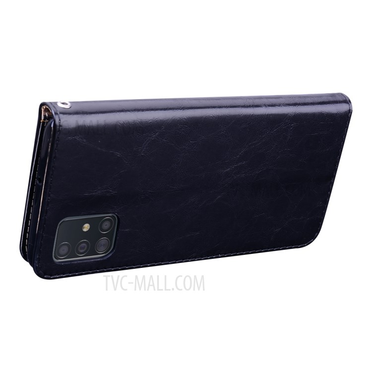 Business Style Oil Wax PU Leather Wallet Stand Mobile Phone Cover for Samsung Galaxy A71 - Black-2