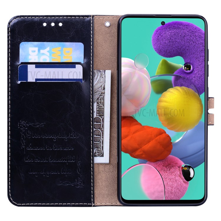 Business Style Oil Wax PU Leather Wallet Stand Mobile Phone Cover for Samsung Galaxy A71 - Black-6