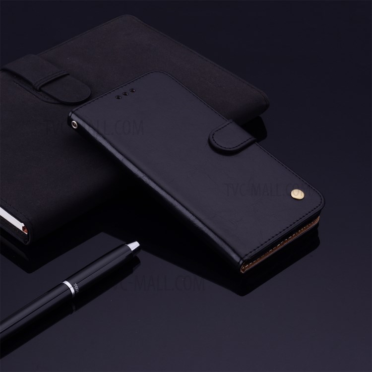 Business Style Oil Wax PU Leather Wallet Stand Mobile Phone Cover for Samsung Galaxy A71 - Black-8