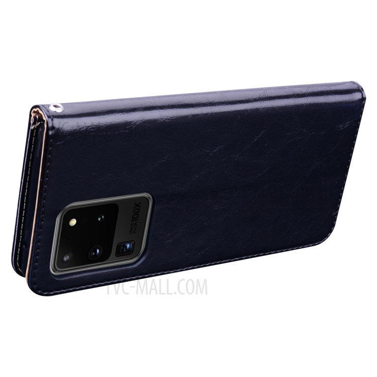 Business Style Oil Wax PU Leather Wallet Cover for Samsung Galaxy S20 Ultra - Black-4