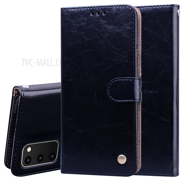 Oil Wax PU Leather Business Style Cell Phone Case for Samsung Galaxy S20 - Black-1