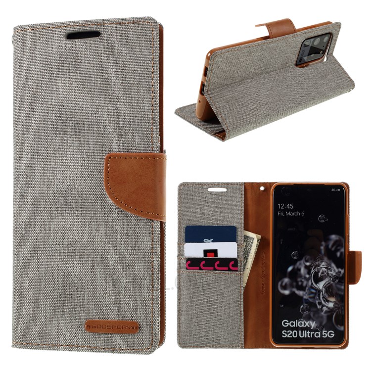 MERCURY GOOSPERY Canvas Diary Leather Wallet Case for Samsung Galaxy S20 Ultra - Grey-1