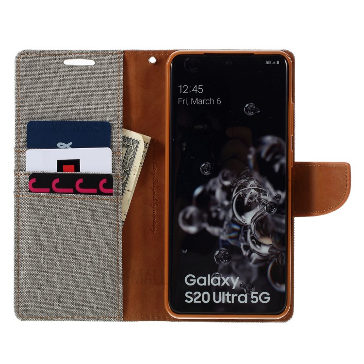 MERCURY GOOSPERY Canvas Diary Leather Wallet Case for Samsung Galaxy S20 Ultra - Grey-9