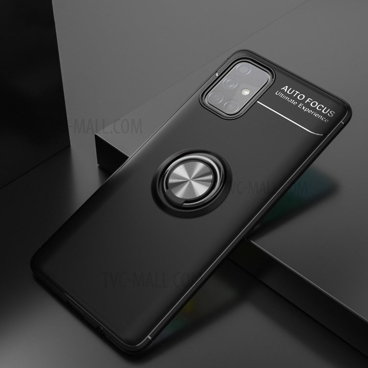 LENUO Металлическое Кольцо Подножка ТПУ Чехол Для Samsung Galaxy A51 Встроенным Магнитным Металлического Листа - Полностью Черный-1