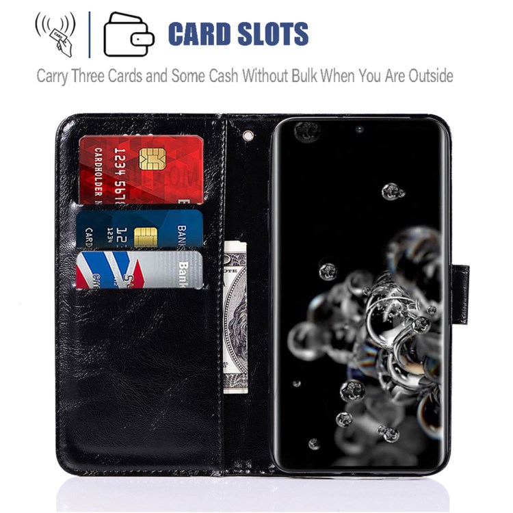 Premium Vintage Leather Wallet Case for Samsung Galaxy S20 Ultra - Black-2